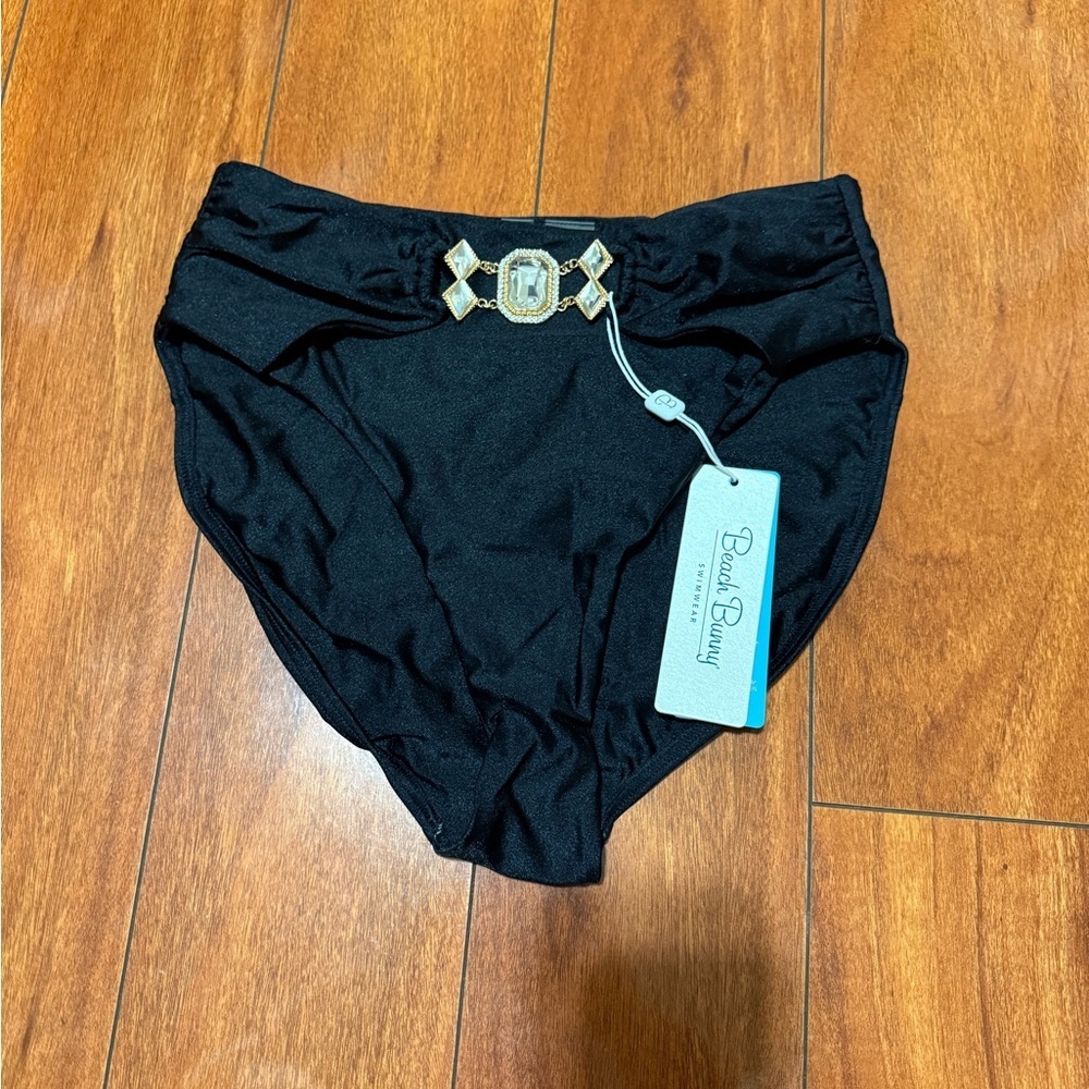 Beach bunny women’s High-Waist Black Swim Bottom with Decorative Accent